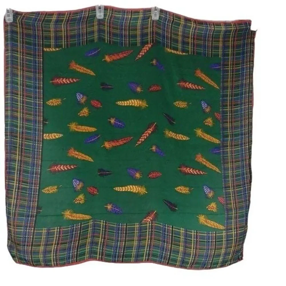 Indian Feathers Hunter Green Plaid Scarf 31